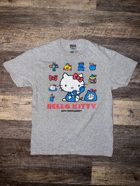 Hello Kitty Gray Tee with Red & Blue Character Graphics